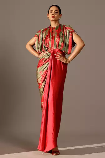 Multicolor printed georgette gown