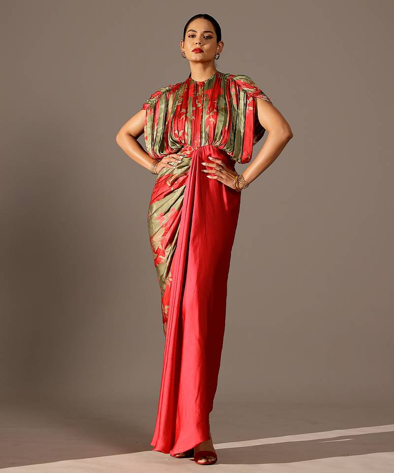 Multicolor printed georgette gown