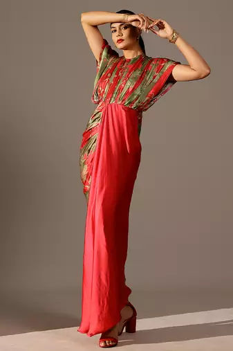 Multicolor printed georgette gown