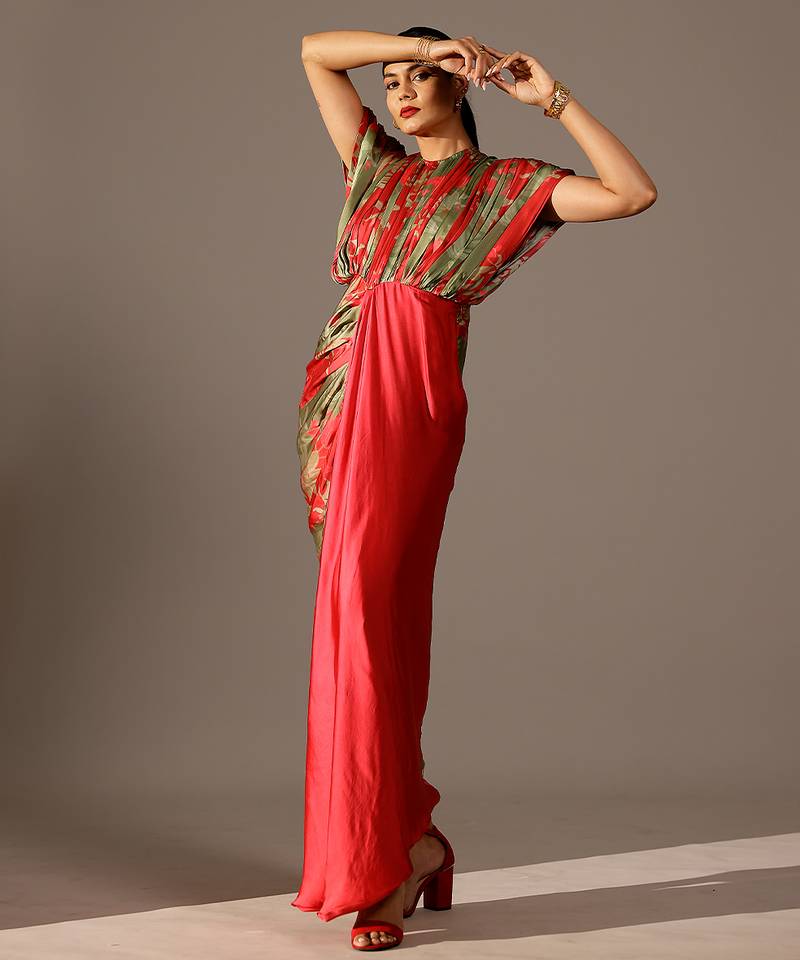 Multicolor printed georgette gown