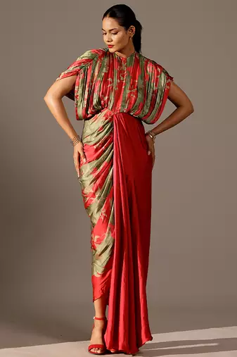 Multicolor printed georgette gown