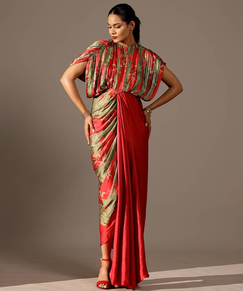 Multicolor printed georgette gown