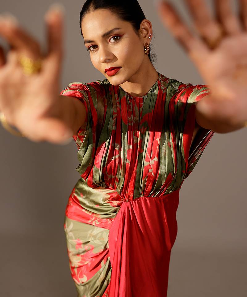 Multicolor printed georgette gown