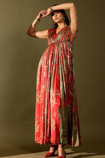Multicolor printed georgette gown