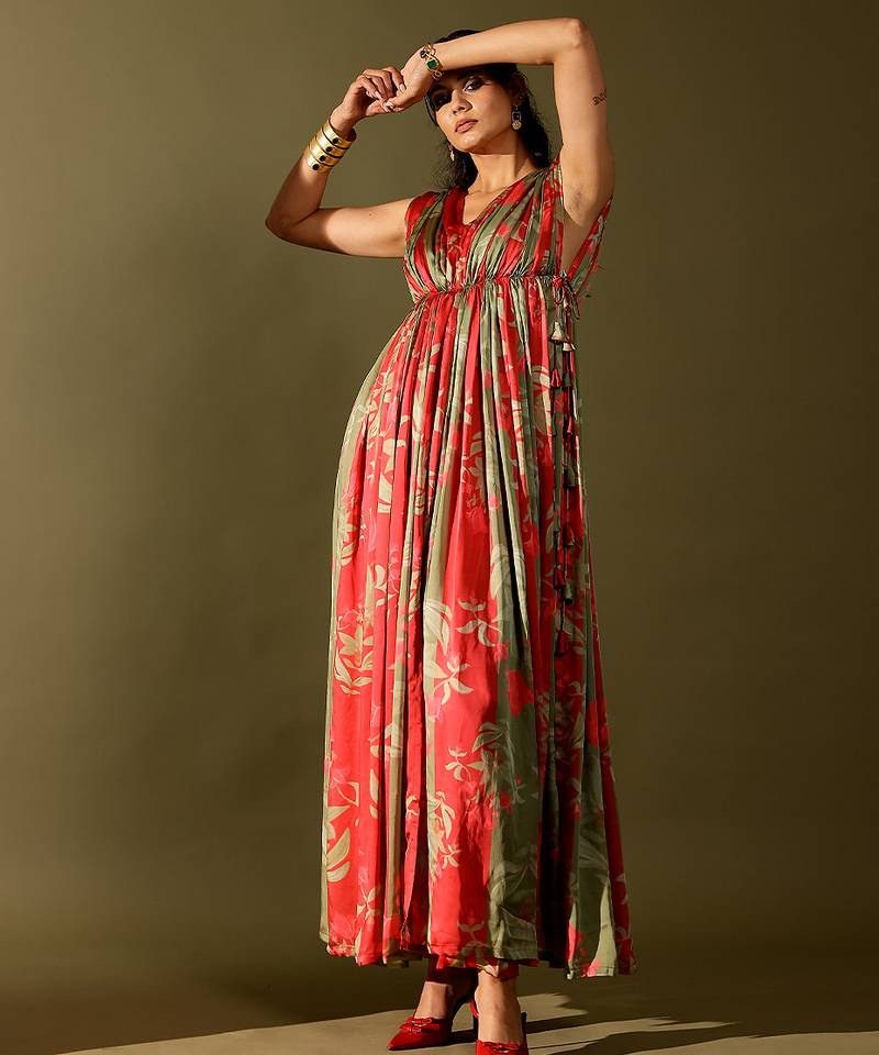 Multicolor printed georgette gown