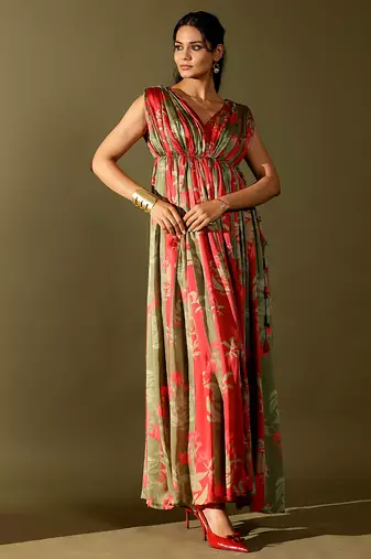 Multicolor printed georgette gown