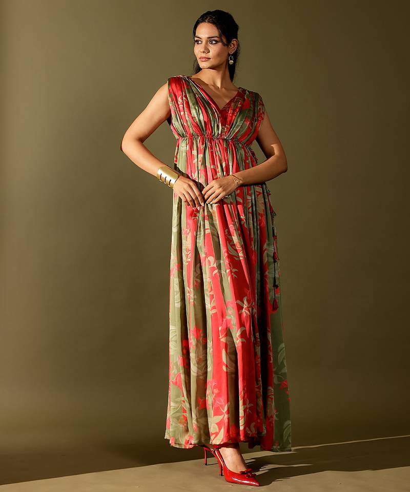 Multicolor printed georgette gown