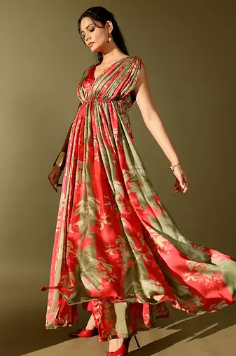 Multicolor printed georgette gown