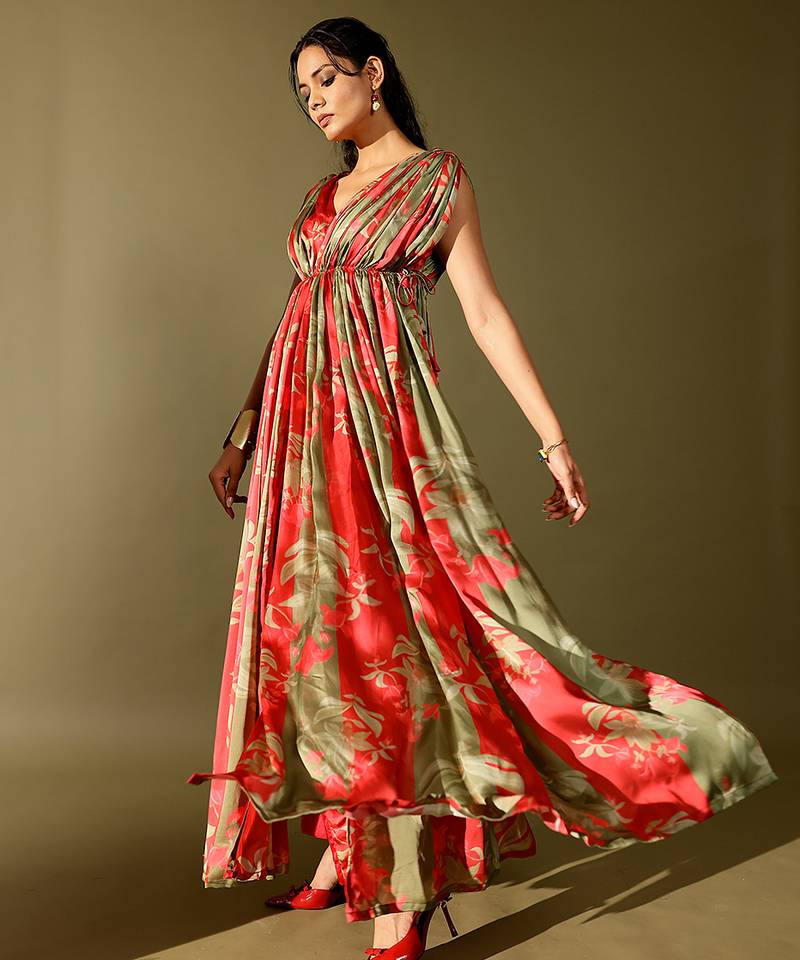 Multicolor printed georgette gown