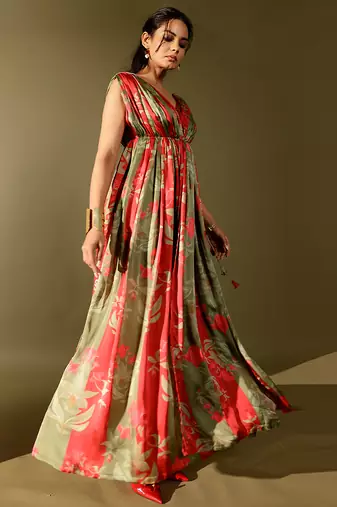 Multicolor printed georgette gown
