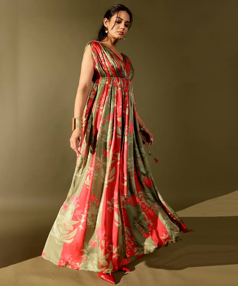 Multicolor printed georgette gown