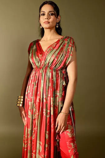 Multicolor printed georgette gown