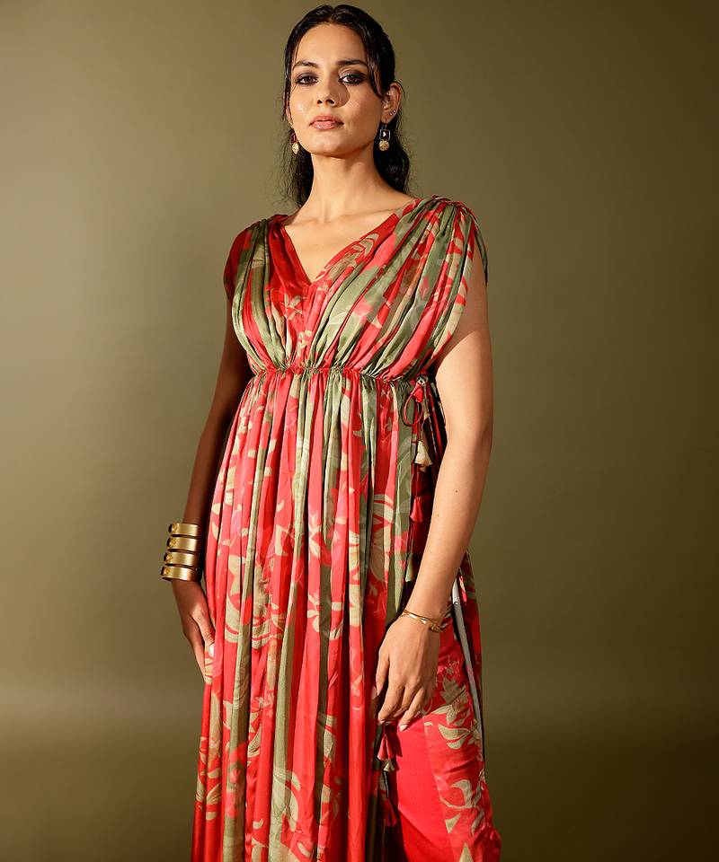 Multicolor printed georgette gown