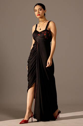 Black printed georgette gown
