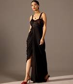 Black printed georgette gown