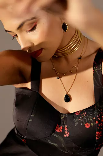Black printed georgette gown