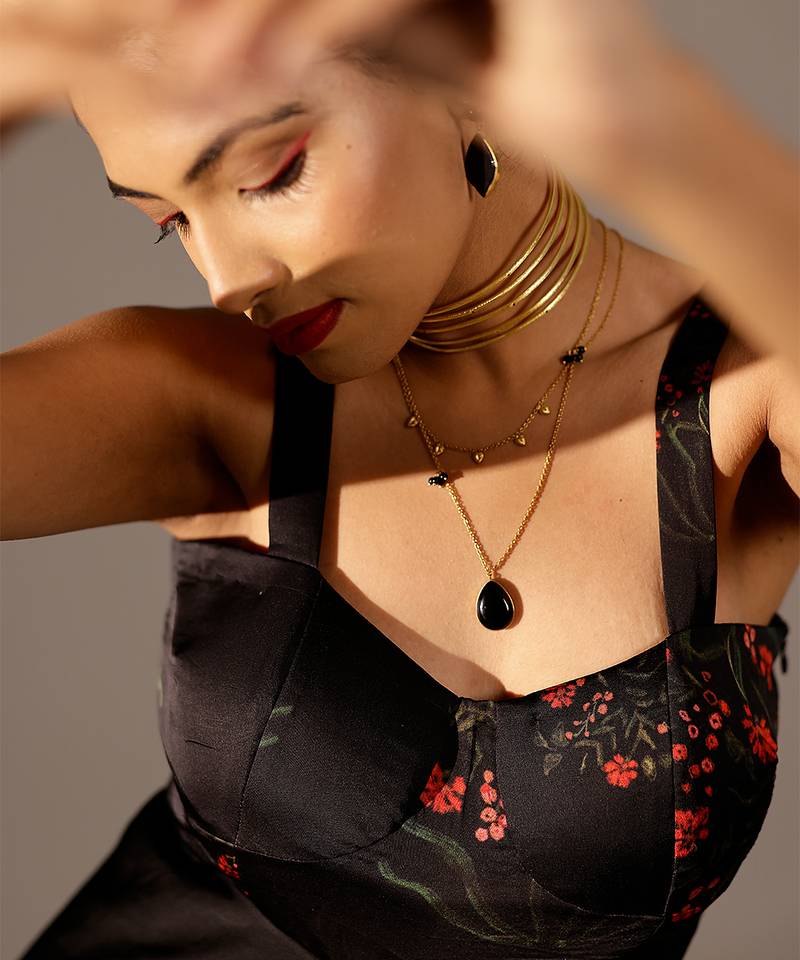 Black printed georgette gown