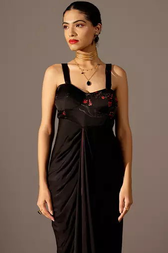 Black printed georgette gown