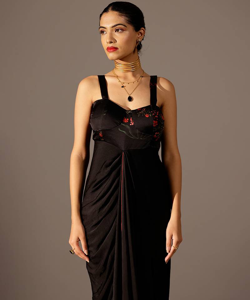 Black printed georgette gown