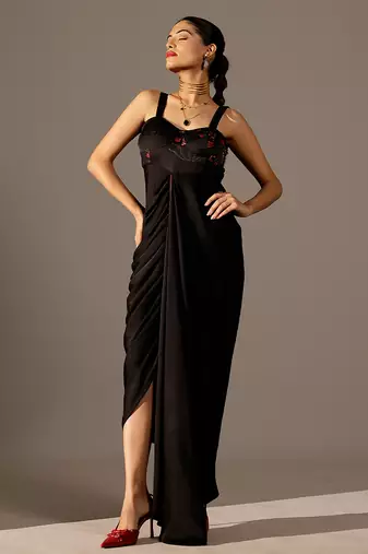 Black printed georgette gown