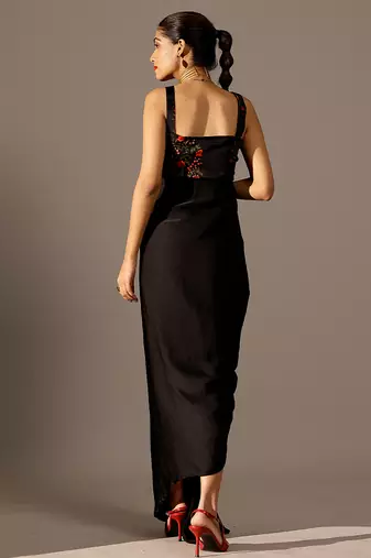 Black printed georgette gown