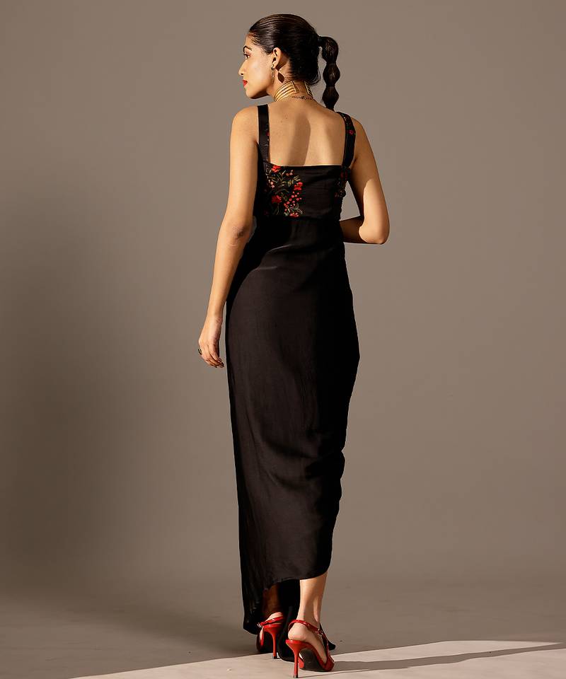Black printed georgette gown