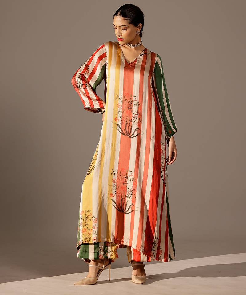 Multicolor printed georgette kurta set