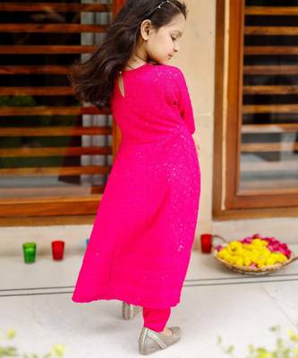 Pink Cotton Kids Anarkali with Pent & Potli 2