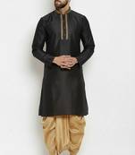 Black embroidered dupion art silk kurta set