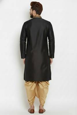 Black embroidered dupion art silk kurta set 2