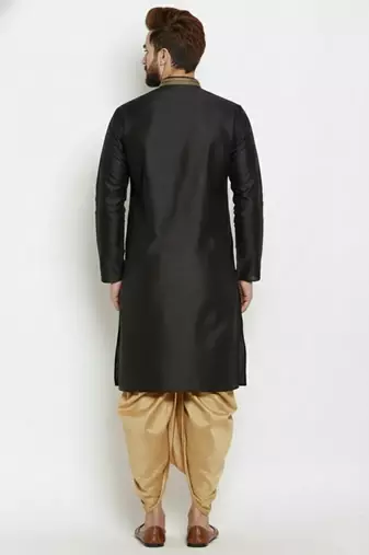 Black embroidered dupion art silk kurta set