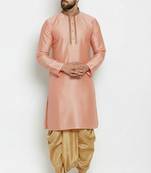 Peach  embroidered dupion art silk kurta set