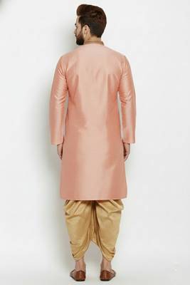 Peach embroidered dupion art silk kurta set 2
