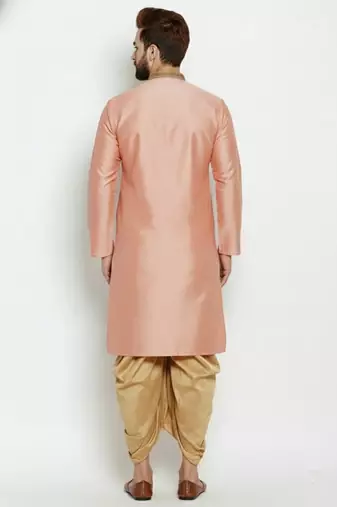 Peach embroidered dupion art silk kurta set