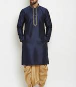 Navy embroidered dupion art silk kurta set