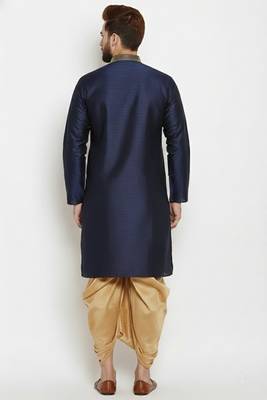 Navy embroidered dupion art silk kurta set 2