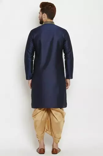 Navy embroidered dupion art silk kurta set
