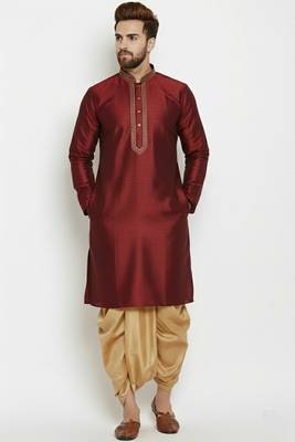 Maroon embroidered dupion art silk kurta set 1
