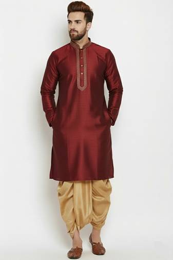 Maroon embroidered dupion art silk kurta set