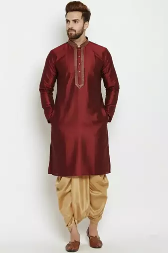 Maroon embroidered dupion art silk kurta set