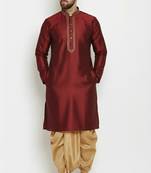 Maroon embroidered dupion art silk kurta set