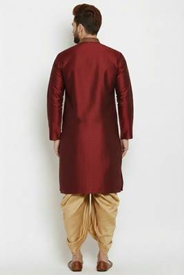 Maroon embroidered dupion art silk kurta set 2