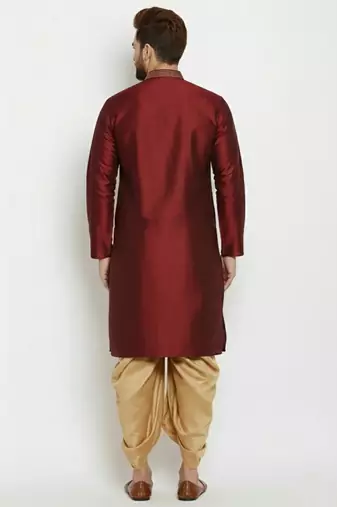 Maroon embroidered dupion art silk kurta set