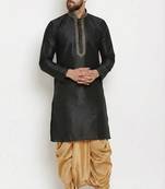 Black embroidered dupion art silk kurta set