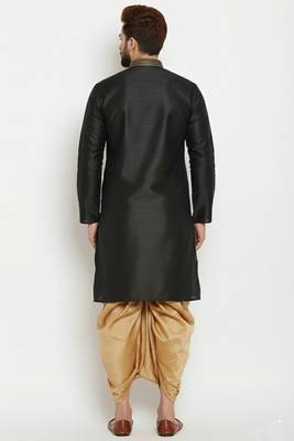 Black embroidered dupion art silk kurta set 2