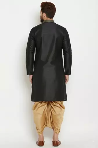 Black embroidered dupion art silk kurta set