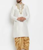 White embroidered dupion art silk kurta set