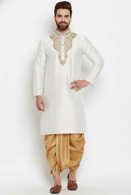 White embroidered dupion art silk kurta set 2