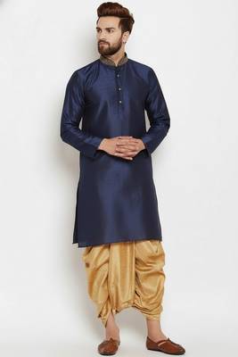 Navy embroidered dupion art silk kurta set 1