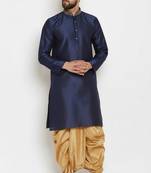 Navy embroidered dupion art silk kurta set